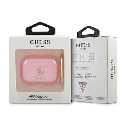 3. Guess, GUAPUCG4GP AirPods Pro Cover Pink/Pink Glitter Collection