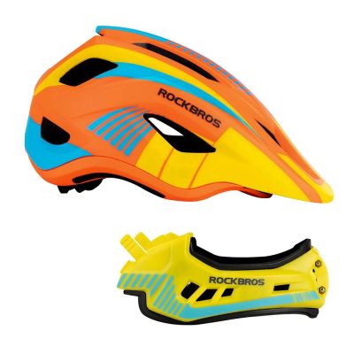 6. Rockbros TT-32SOYB-S Kinderfahrradhelm mit abnehmbarem Kinnbügel, Größe S – gelb-orange