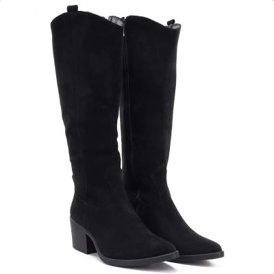 4. Schwarze Wildleder-Cowboystiefel mit Blockabsatz M.Daszyński SA261-6