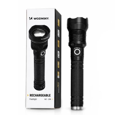 6. Wozinsky WLT-20W taktische Taschenlampe, 20 W, 2000 lm, CREE-Dioden, IP65, mit einstellbarem Lichtkegel – Schwarz
