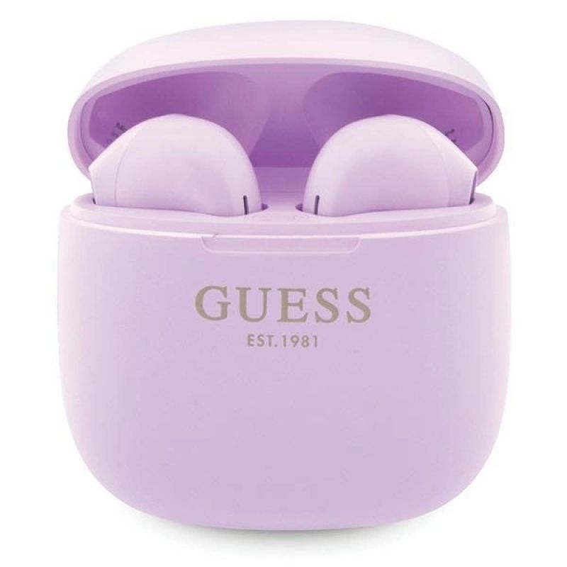 Guess GUTWST26PSU TWS Bluetooth-Kopfhörer + Dockingstation – lila Klassisches EST-Logo