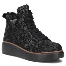 Schwarze Damen-Ankle-Boots aus Leder mit Keilabsatz und Blumenmuster, Filippo DBT6452
