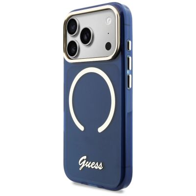 2. Guess IML Script Metal MagSafe Hülle für iPhone 17 Pro Max - Blau