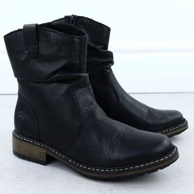 13. Gefaltete schwarze Damen-Lederstiefeletten Rieker Z6883-00