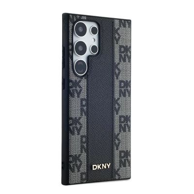4. DKNY Leder-MagSafe-Hülle mit kariertem Monomuster für Samsung Galaxy S24 Ultra – Schwarz