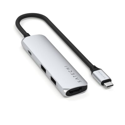 8. Satechi 4-in-1 USB-C Slim Multiport Adapter 4K - Aluminium-Adapter für USB-C Mobilgeräte (USB-C, 4K HDMI, 2x USB-A) (Silber)