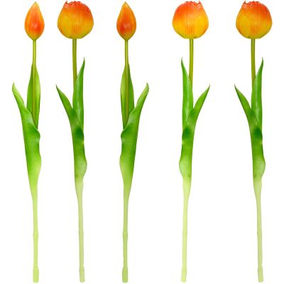 4. Strauß aus 5 orangefarbenen Pfingstrosen-Tulpen, 39 cm, naturgetreue Frühlingsdekoration