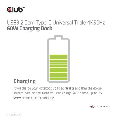 12. CLUB3D CSV-1562 Dockingstation USB 3.2 Gen 1 (3.1 Gen 1) Typ-C Schwarz