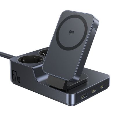 Baseus NOMOS ND11 67W 6-in-1 Kabellose Ladestation mit zwei Steckdosen – Schwarz