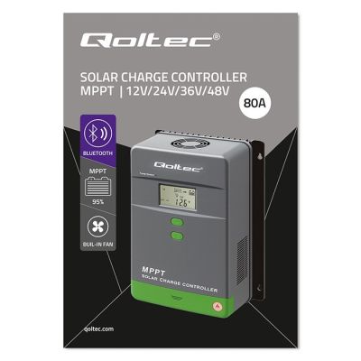 9. Qoltec MPPT-Solarladeregler mit Temperatursensor 80 A | 12 V / 24 V / 36 V / 48 V | LCD | Bluetooth | App | GEL | LiFePO4