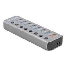 DeLOCK USB-Hub mit 5 Gbit/s, 7 Anschlüssen + 1 Ladeanschluss + 1 USB-C PD 3.0-Anschluss, mit Schalter und Hintergrundbeleuchtung