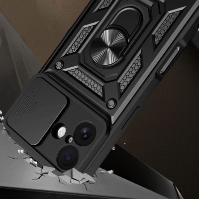 2. Hybrid Armor Camshield iPhone 17 Hülle mit Ständer und Kameraabdeckung - Schwarz