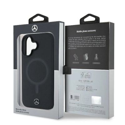 8. Mercedes MagSafe-Hülle aus glattem Leder für iPhone 16 Plus – Schwarz