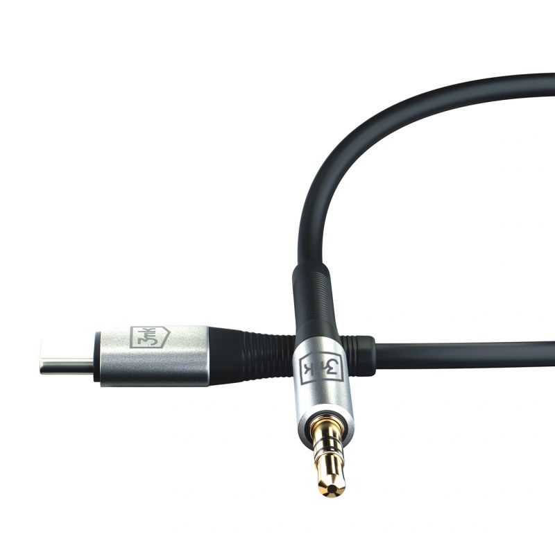 5. 3mk AUX-Miniklinkenkabel (3,5 mm) / USB-C-Kabel – silber