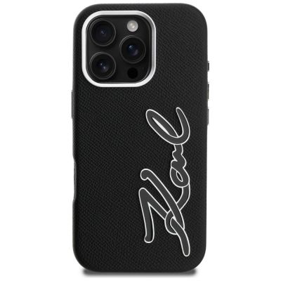 3. Karl Lagerfeld FW Grained Signature Logo Case für iPhone 16 Pro Max - Schwarz