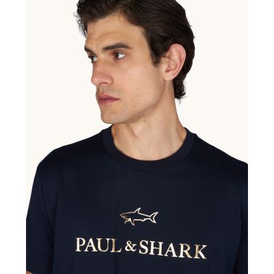 3. Paul&Shark Herren-T-Shirt aus Baumwolle, Marineblau und Gold, 99311007-50E – Klassischer Schnitt, Logo