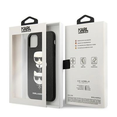 7. Karl Lagerfeld Saffiano Karl&Choupette Head Hülle für iPhone 11 Pro Max - Schwarz