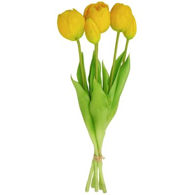 16. Strauß aus 5 gelben Pfingstrosen-Tulpen, 39 cm, naturgetreue Frühlingsdekoration