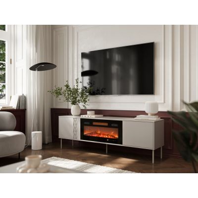 7. EF TV-Schrank + schwarzer TRESSE Kamin 180x40x54,5 cm, Kaschmir matt