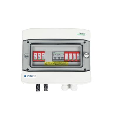 Hermetischer DC/AC-Emitteranschlusskasten IP65 mit Dehn 1000V DC-Überspannungsableiter Typ 2, 1 x PV-String, 1 x MPPT // Dehn AC-Begrenzer Typ 2, 20A 3-phasig