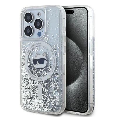 Karl Lagerfeld Liquid Glitter Choupette Head MagSafe-Hülle für iPhone 13 Pro Max – transparent