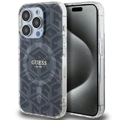 Guess IML GCube MagSafe Hülle für iPhone 15 Pro Max – Schwarz