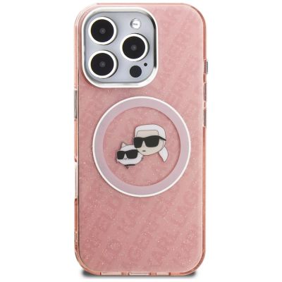3. Karl Lagerfeld IML Glitter Karl & Choupette Heads Logo MagSafe Hülle für iPhone 16 Pro - Pink