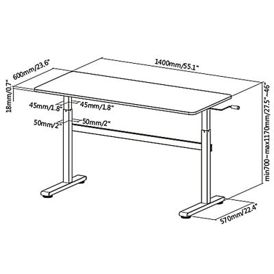 Ergo Office Schreibtisch mit manueller Höhenverstellung, max. 40 kg, max. Höhe 117 cm, mit Tischplatte für Sitz- und Steharbeit, ER-401 W