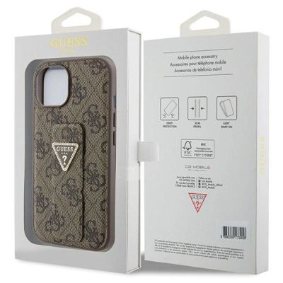 8. Guess Grip Stand 4G Triangle Strass Hülle für iPhone 15 – braun