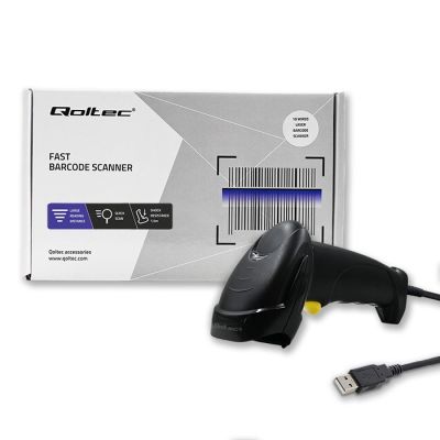 2. QOLTEC Laser-Barcodeleser | 1D | USB | Schwarz