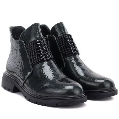 4. Damen-Ankle-Boots aus Lackleder, grün, M.Daszyński MR2501
