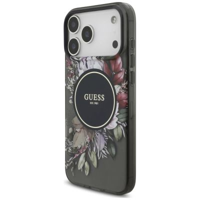 3. Guess IML Flowers Pearl Strap MagSafe Hülle für iPhone 18 Pro Max / 17 Pro Max – schwarz