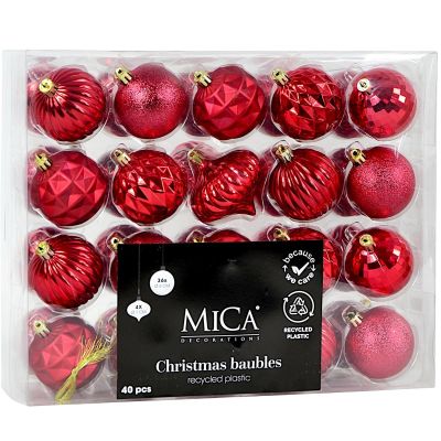 5. Dekorative Kunststoffkugeln, sicher verpackt, 40 Stück, Durchmesser 6 cm, roter Glimmer