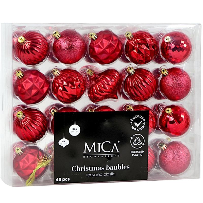 5. Dekorative Kunststoffkugeln, sicher verpackt, 40 Stück, Durchmesser 6 cm, roter Glimmer