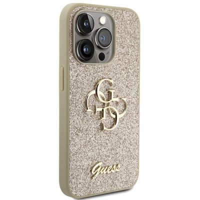 4. Guess Glitter Script Big 4G iPhone 15 Pro Hülle - Gold