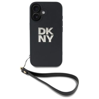 2. DKNY Wrist Strap Stock Logo Hülle für iPhone 16 – Schwarz