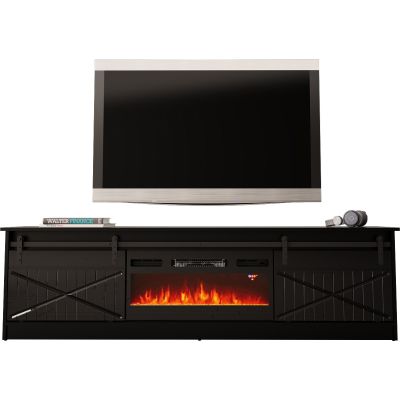 2. GRANERO TV-Schrank + Kamin 200x56,7x35 Schwarz/Schwarz-Kombination