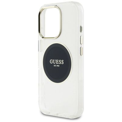 6. Guess IML Metal Colored Circle Classic Logo MagSafe Hülle für iPhone 16 Pro - Schwarz