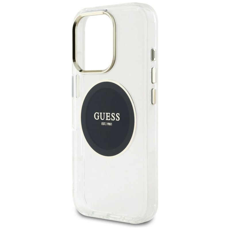 6. Guess IML Metal Colored Circle Classic Logo MagSafe Hülle für iPhone 16 Pro - Schwarz