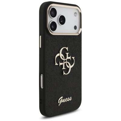 4. Guess Fixed Glitter Big 4G Metal Frame Hülle für iPhone 17 Pro Max - Schwarz