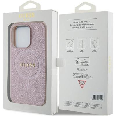 7. Guess Saffiano MagSafe Hülle für iPhone 15 Pro – Rosa