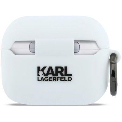 3. Karl Lagerfeld Silikonhülle mit Karl-Lagerfeld-Kopf (3D) für AirPods Pro 3 – Weiß