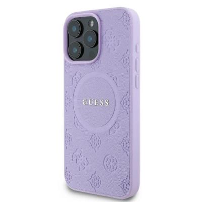 2. Guess Saffiano Peony Classic Logo MagSafe-Hülle für iPhone 16 Pro Max – Lila
