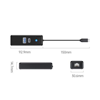 3. Orico PWCUR-C3 3-Port-USB-Hub (1x USB-A 3.0, 1x USB-C 3.0, 1x RJ45 Gigabit-Ethernet, 0,15 m Kabel) – Schwarz