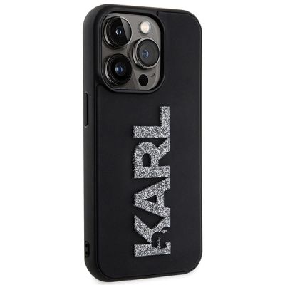 4. Karl Lagerfeld 3D Rubber Glitter Logo Hülle für iPhone 15 Pro Max – Schwarz