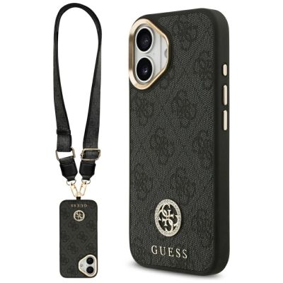 Guess 4G Strass Logo & Big Strap Metal Buttons MagSafe Case für iPhone 17 - Schwarz