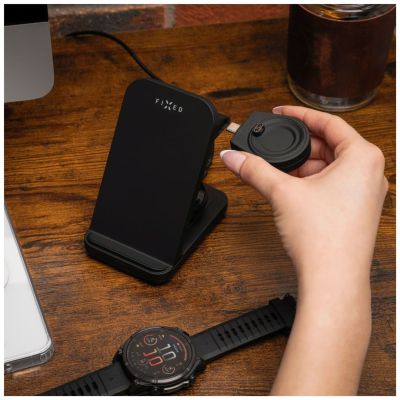 2. FIXPOS-GA-BK Ladegerät für mobile Geräte wie Smartwatches, Smartphones und Kopfhörer, Schwarz, USB, Kabelloses Laden, Schnellladen, Intern