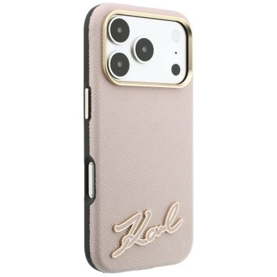 4. Karl Lagerfeld MagSafe-Hülle mit genarbtem Harz-Logo für iPhone 18 Pro / 17 Pro – Pink