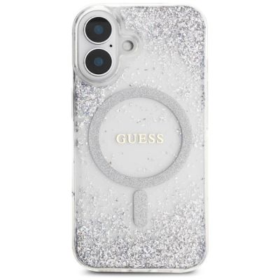3. Guess HC Resin Bottom Glitter MagSafe iPhone 16 Hülle - Silber