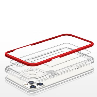 5. Klare 3in1 Hülle für iPhone 11 Pro Max Frame Cover Gel Rot